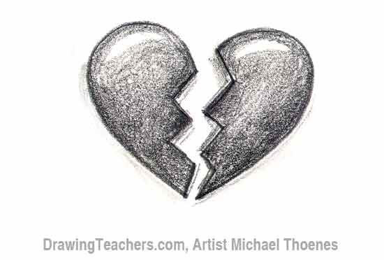 a drawing of a broken heart