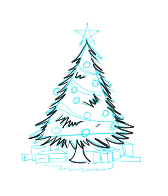 How To Draw A Funny Cartoon Christmas Tree With Presents 