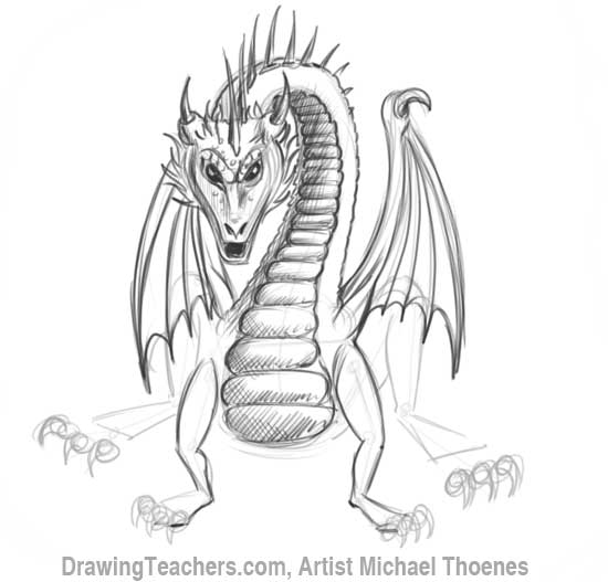 how to draw a dragon facing forward