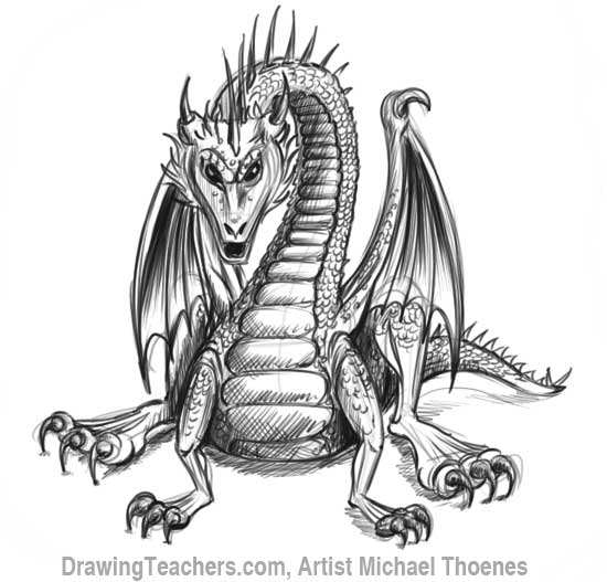 how to draw a dragon facing forward