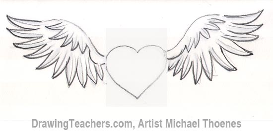 heart with wings drawings step by step