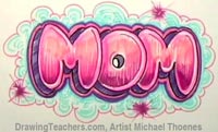 How to Draw Best Mom Bubble Letters and Heart 